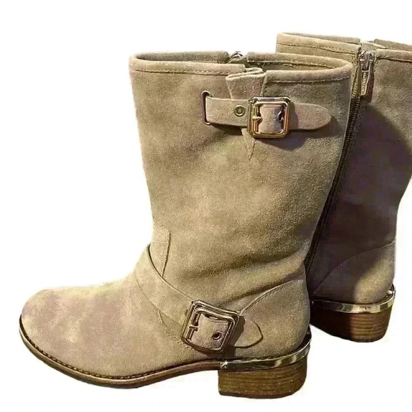 VINCE CAMUTO Windy Mid Calf Suede Moto Boot Taupe Brown Size 7.5 - Picture 7 of 7